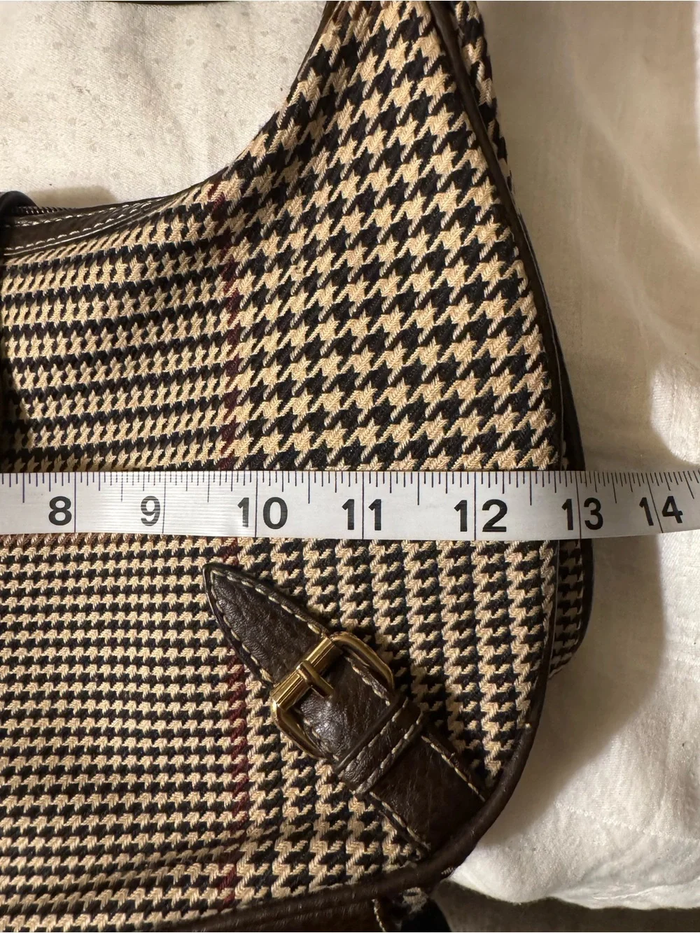 Chaps Brown & Beige Houndstooth Hobo with Gold Lock